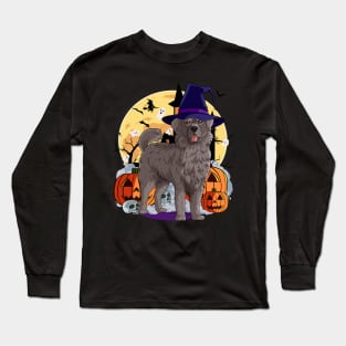 Newfoundland Dog Cute Witch Halloween Pumpkin Long Sleeve T-Shirt